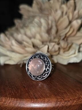 Rose Quartz Ring 925 Sterling Silver Overlay Size 4¾ NEW